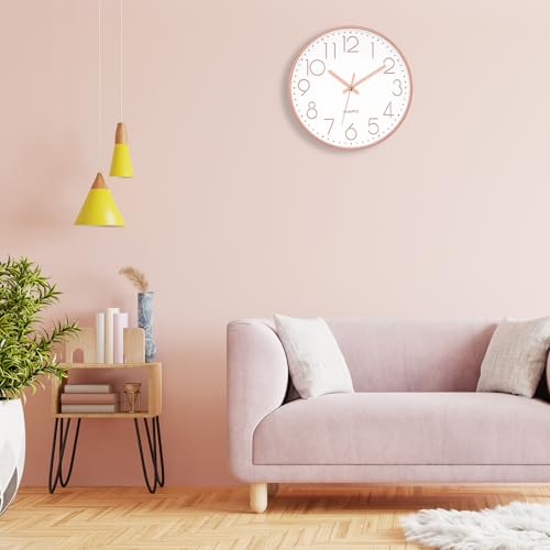 Foxtop Wanduhr Modern Ohne Tickgeräusche Lautlos Rund Leise Quarz Uhr ohne Ticken für Wohnzimmer küche Büro Heim Schule Cafe Restaurant (Roségold, 30 cm)