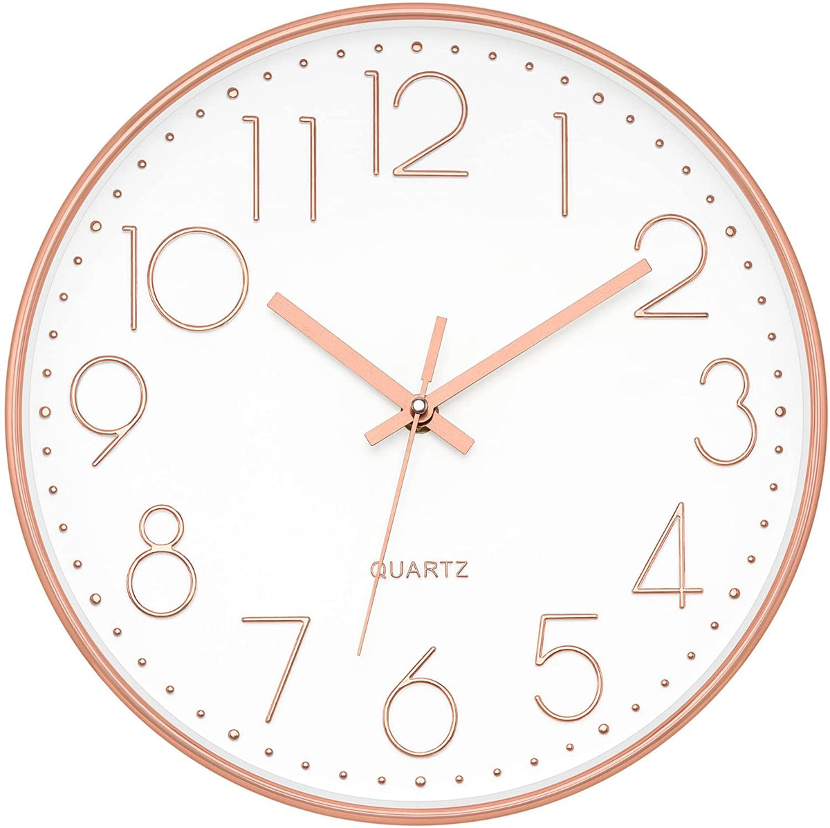 Foxtop Wanduhr Modern Ohne Tickgeräusche Lautlos Rund Leise Quarz Uhr ohne Ticken für Wohnzimmer küche Büro Heim Schule Cafe Restaurant (Roségold, 30 cm)