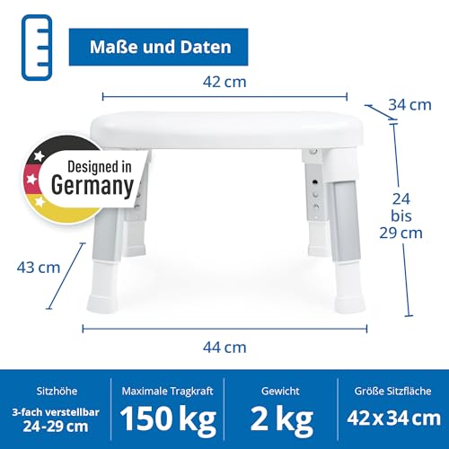 Weinberger Fußhocker Tritthocker | Einstiegshilfe Badewanne | Trittstufe Waschbecken | Höhenverstellbar | Anti-Rutsch | Moderne Badezimmerhilfe für Senioren und Kinder | Modell 43910 | Weiß