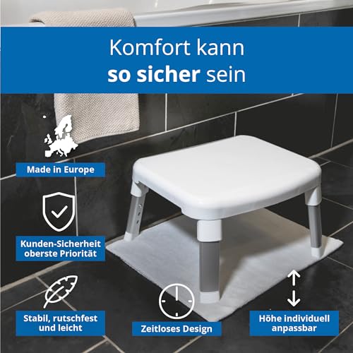 Weinberger Fußhocker Tritthocker | Einstiegshilfe Badewanne | Trittstufe Waschbecken | Höhenverstellbar | Anti-Rutsch | Moderne Badezimmerhilfe für Senioren und Kinder | Modell 43910 | Weiß