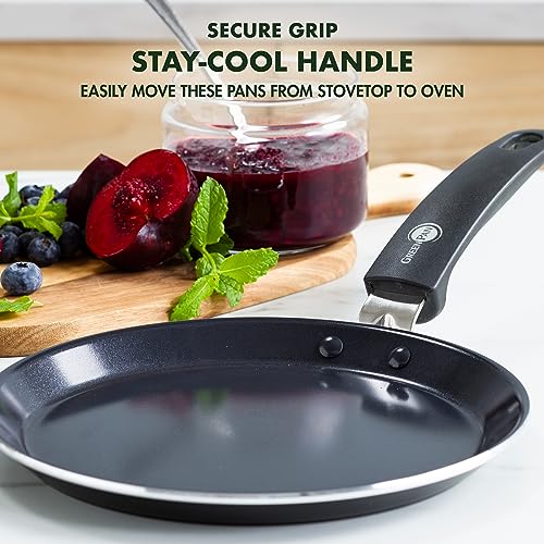 GreenPan Essentials Gesunde Keramische Antihaft-Pfannkuchenpfanne 24 cm, PFAS-frei, Induktion, Backofen- und Bratensicherheit bis 160°C, Spülmaschinenfest, Schwarz
