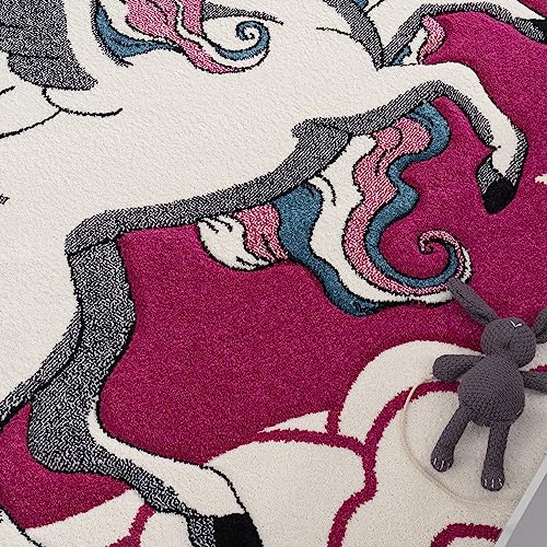 Paco Home Kinderzimmer Teppich für Kinder Das Kleine Einhorn Pink Creme Türkis, Grösse:80x150 cm