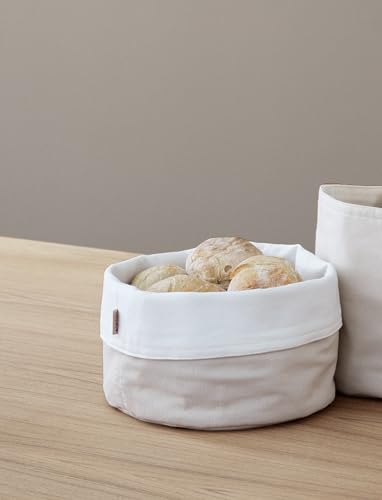 Stelton Brottasche - 100% OEKO-TEX Baumwolle - Faltbar - Maschinenwaschbar - Als Brotaufbewahrung oder als Tischbrotkorb vielseitig einsetzbar, Design von Klaus Rath, Sand/Weiß