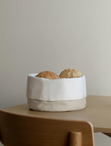 Stelton Brottasche - 100% OEKO-TEX Baumwolle - Faltbar - Maschinenwaschbar - Als Brotaufbewahrung oder als Tischbrotkorb vielseitig einsetzbar, Design von Klaus Rath, Sand/Weiß