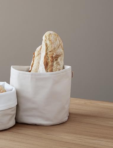 Stelton Brottasche - 100% OEKO-TEX Baumwolle - Faltbar - Maschinenwaschbar - Als Brotaufbewahrung oder als Tischbrotkorb vielseitig einsetzbar, Design von Klaus Rath, Sand/Weiß