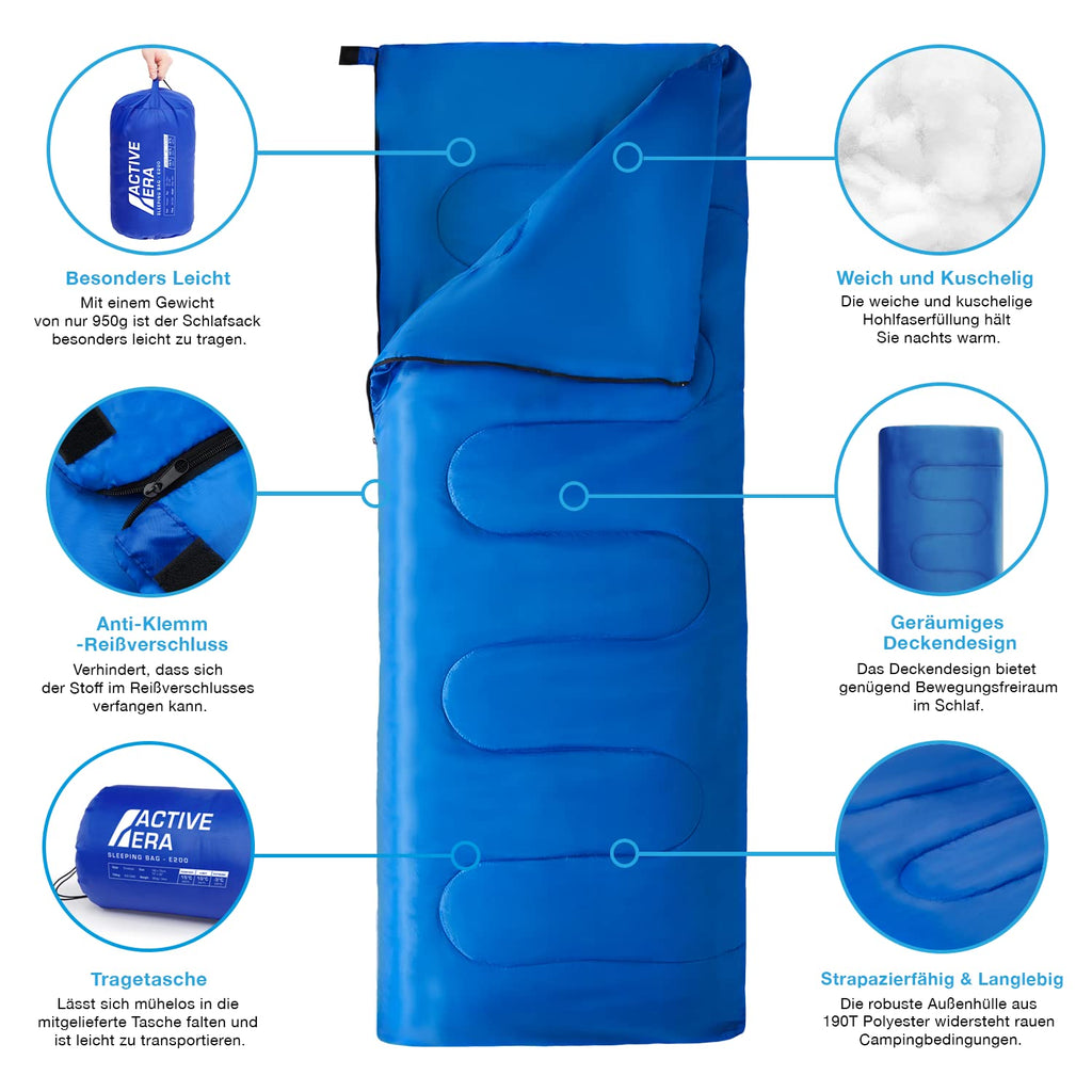 Active Era Deckenschlafsack - Sleeping Bag, -3°C bis 15°C Sommer, Frühling, Herbst - Leichter Schlafsack Outdoor und Indoor