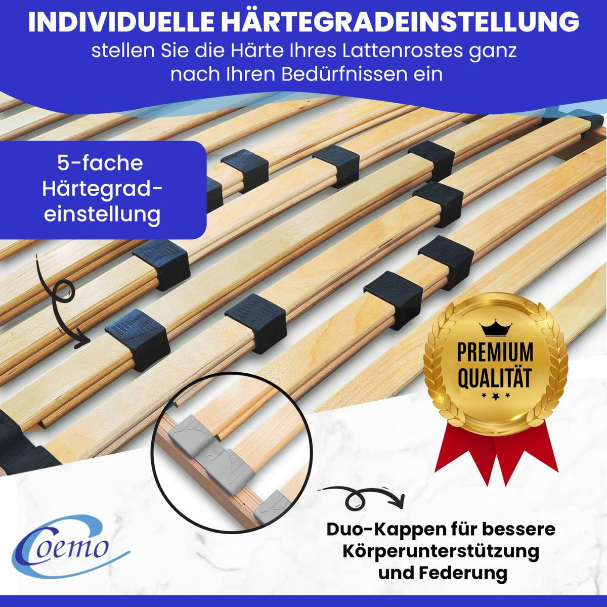 Coemo Stabiler 7-Zonen Lattenrost Basic, 140x200 cm, Lattenrahmen starr