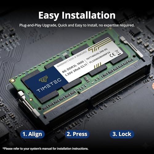 Timetec 8GB DDR3L-1600MHz PC3L-12800 / PC3-12800 (PC3L-12800S) Nicht-ECC ungepuffert 1,35 V/1,5 V CL11 2Rx8 Dual Rank 204 Pin SODIMM Laptop Notebook PC Computer Speicher RAM Modul Upgrade