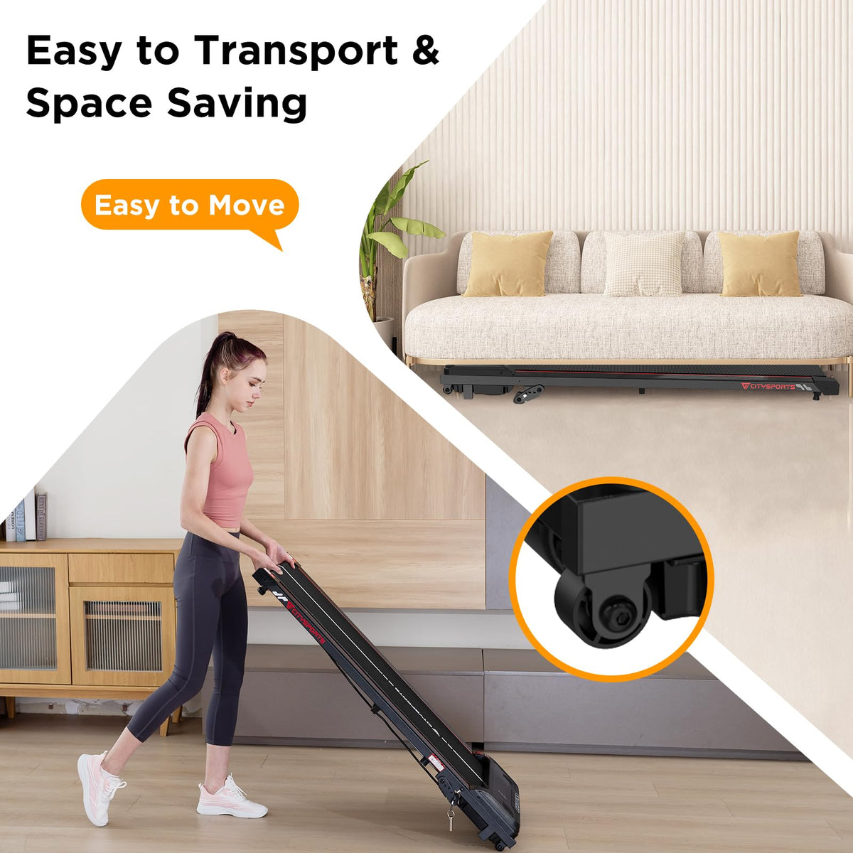 CITYSPORTS Laufband mit Steigung 10%, Walking Pad 1-6 km/h, 110 kg