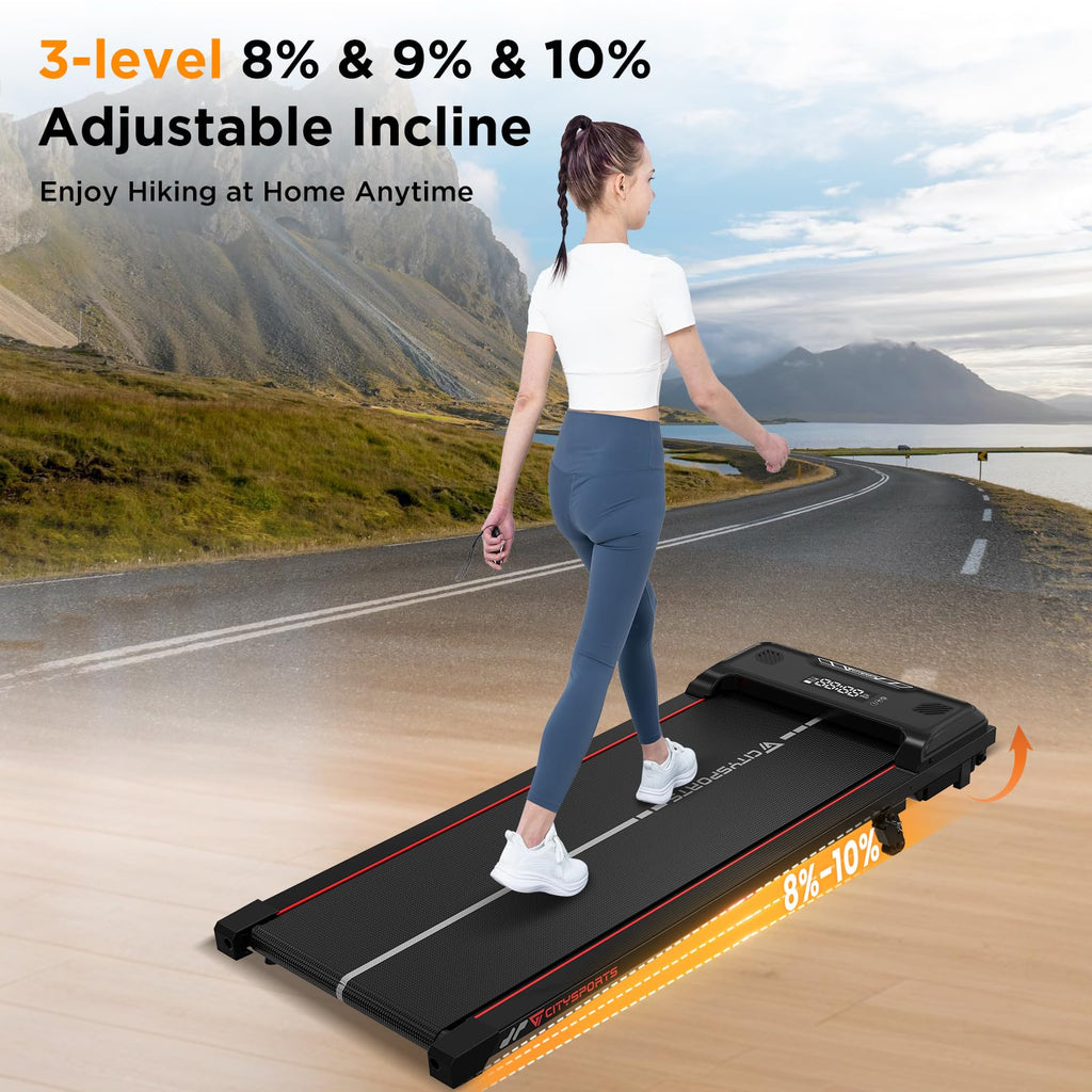 CITYSPORTS Laufband mit Steigung 10%, Walking Pad 1-6 km/h, 110 kg