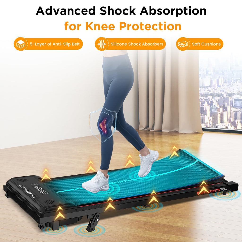 CITYSPORTS Laufband mit Steigung 10%, Walking Pad 1-6 km/h, 110 kg