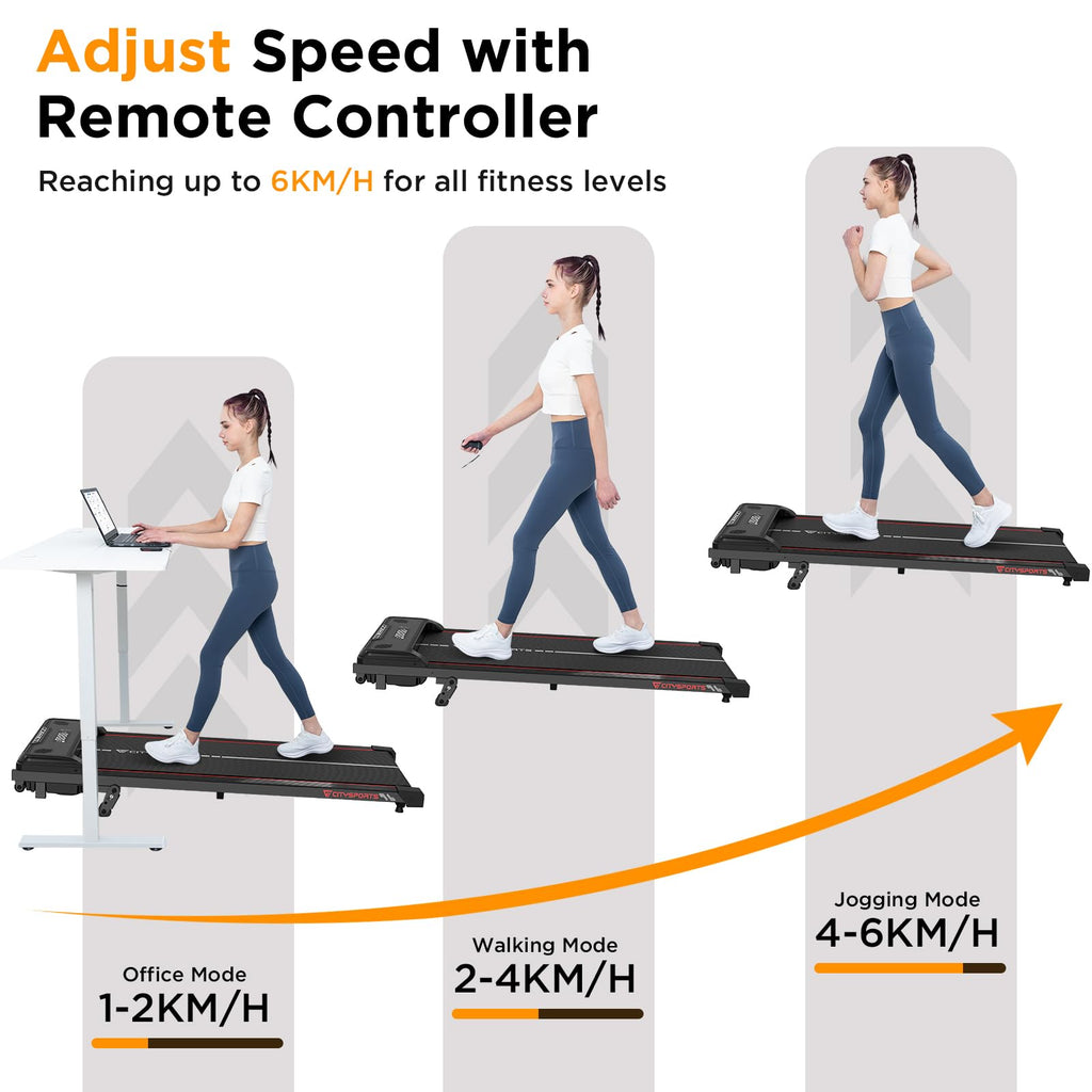 CITYSPORTS Laufband mit Steigung 10%, Walking Pad 1-6 km/h, 110 kg