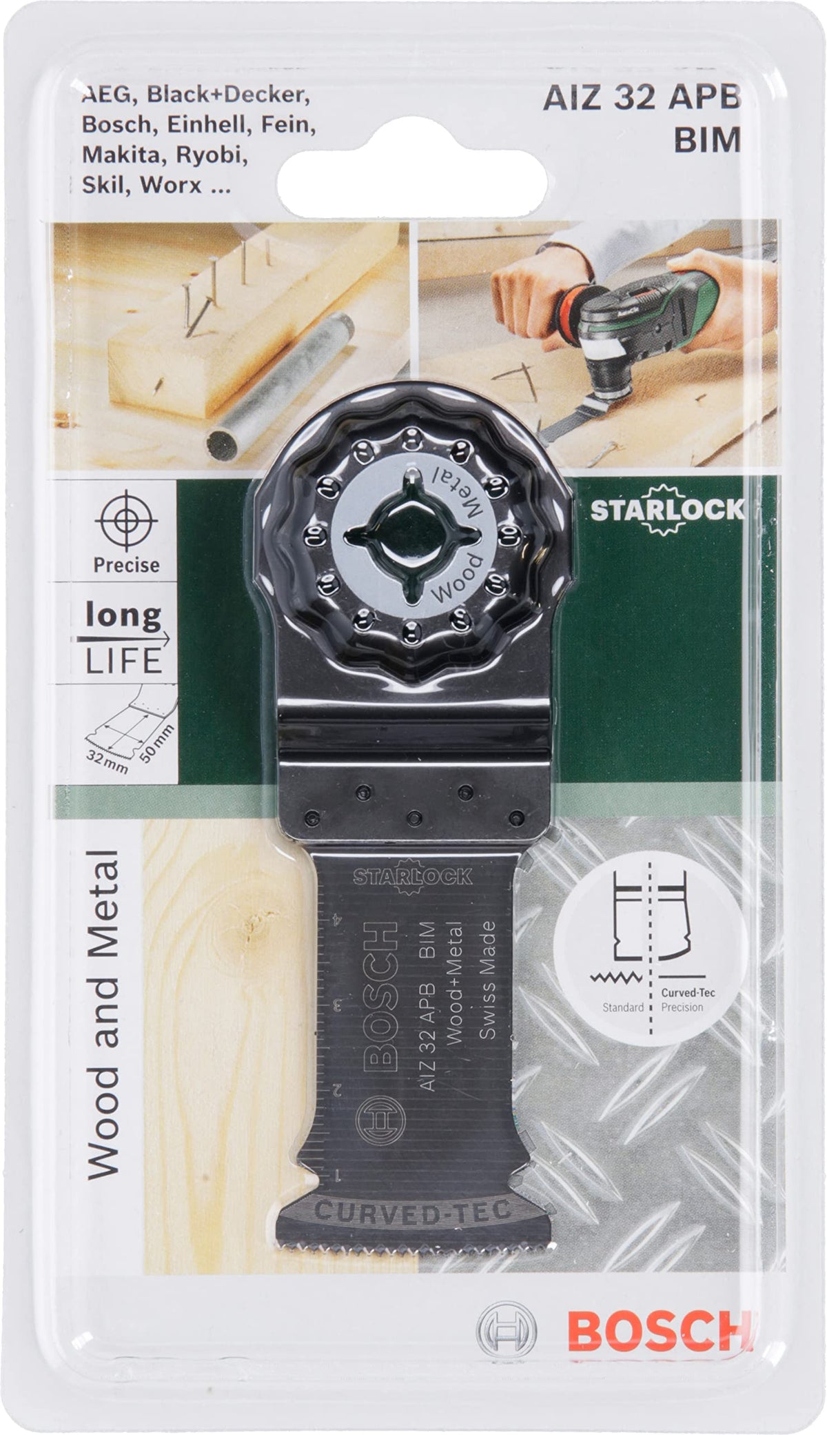 Bosch 1x Starlock BIM Tauchsägeblatt AIZ 32 APB Wood and Metal (für Holz, Metall, Abrasive Holzwerkstoffe, Kunststoffe, Nägeln, 50 x 32 mm, Zubehör für Multifunktionswerkzeuge)
