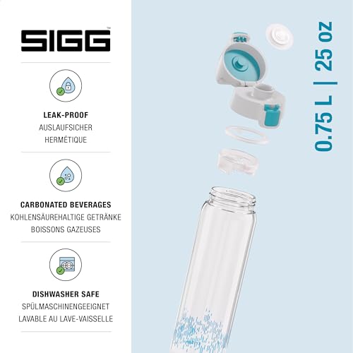 SIGG - Tritan Trinkflasche - Sportflasche Total Clear ONE MyPlanet Aqua - kohlensäurehaltige Getränke - Spülmaschinenfest, Auslaufsicher, Kratzfest - BPA-frei - Sport & Fitness - Blau - 0,75L