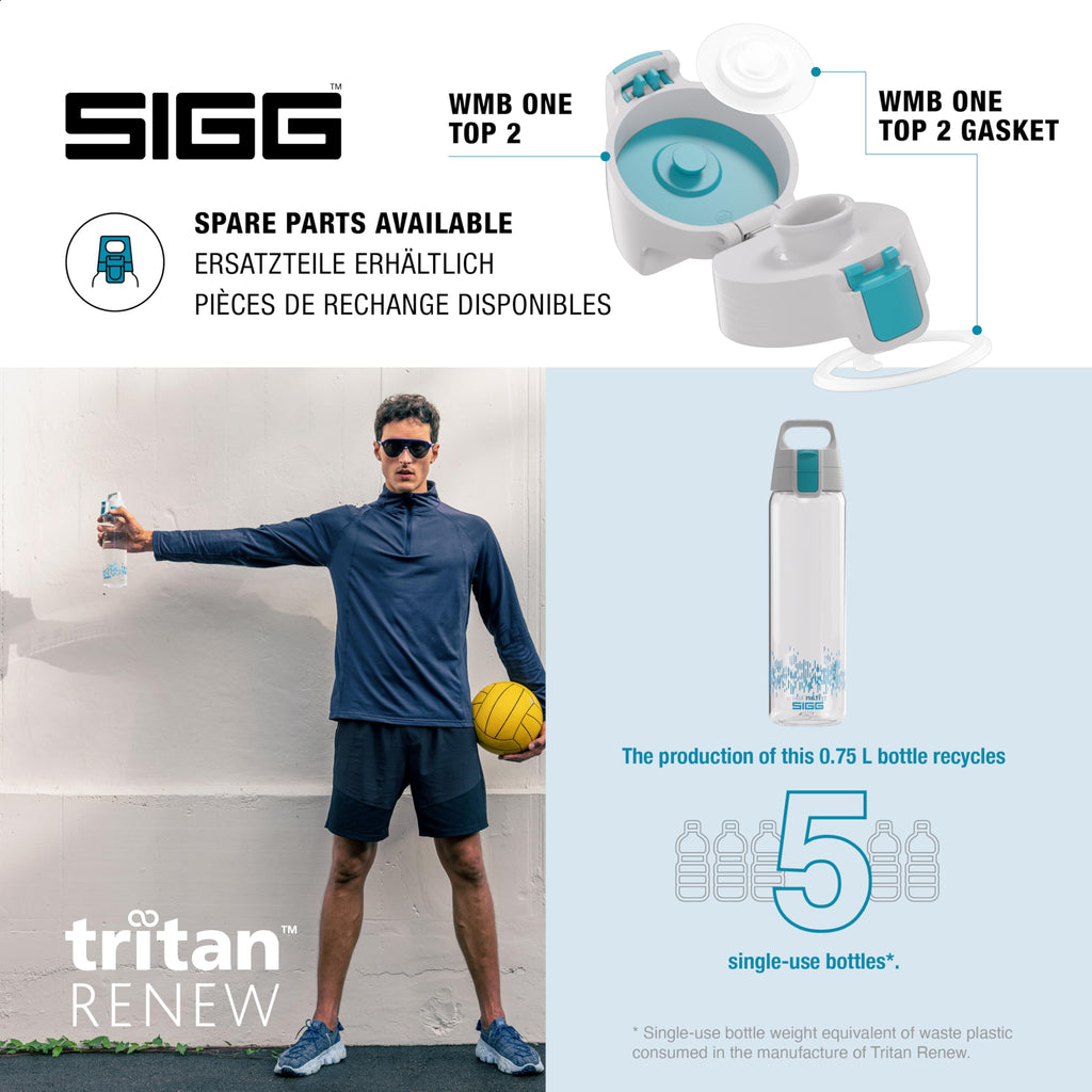 SIGG - Tritan Trinkflasche - Sportflasche Total Clear ONE MyPlanet Aqua - kohlensäurehaltige Getränke - Spülmaschinenfest, Auslaufsicher, Kratzfest - BPA-frei - Sport & Fitness - Blau - 0,75L