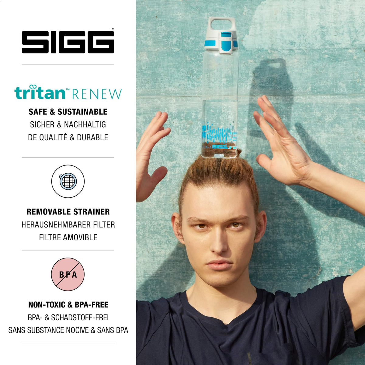 SIGG - Tritan Trinkflasche - Sportflasche Total Clear ONE MyPlanet Aqua - kohlensäurehaltige Getränke - Spülmaschinenfest, Auslaufsicher, Kratzfest - BPA-frei - Sport & Fitness - Blau - 0,75L