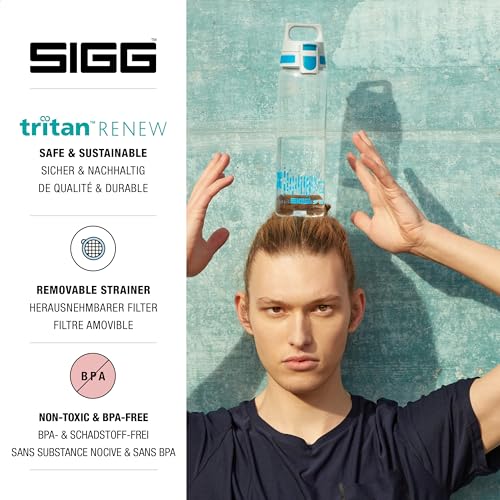 SIGG - Tritan Trinkflasche - Sportflasche Total Clear ONE MyPlanet Aqua - kohlensäurehaltige Getränke - Spülmaschinenfest, Auslaufsicher, Kratzfest - BPA-frei - Sport & Fitness - Blau - 0,75L