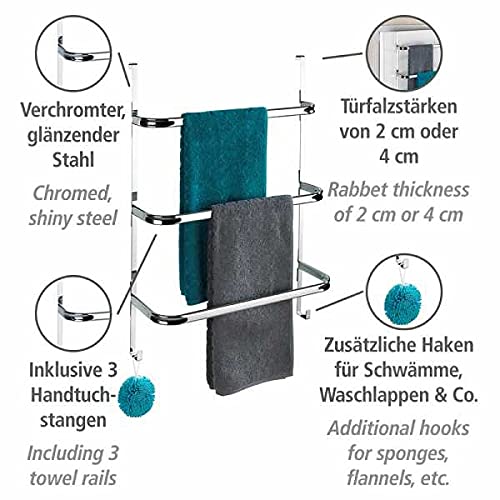 WENKO Handtuchhalter Mod. Irpinia, für das Bad ohne Bohren, zum Einhängen, mit 3 Handtuchstangen, verchromter Stahl, 54,5 x 77,5 x 21,5 cm