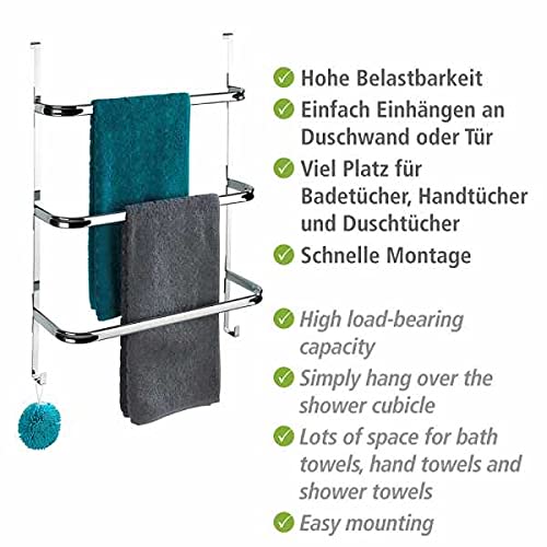 WENKO Handtuchhalter Mod. Irpinia, für das Bad ohne Bohren, zum Einhängen, mit 3 Handtuchstangen, verchromter Stahl, 54,5 x 77,5 x 21,5 cm
