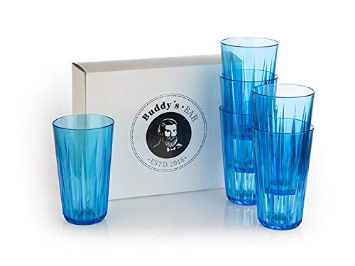 6er Set, Hochwertige 0,5 Liter Tritan Kunststoff Trinkbecher, BPA frei, Kristallglas-Optik, bruchfeste Mehrweg-Becher, wiederverwendbar und spülmaschinenfest, 500 ml, blau