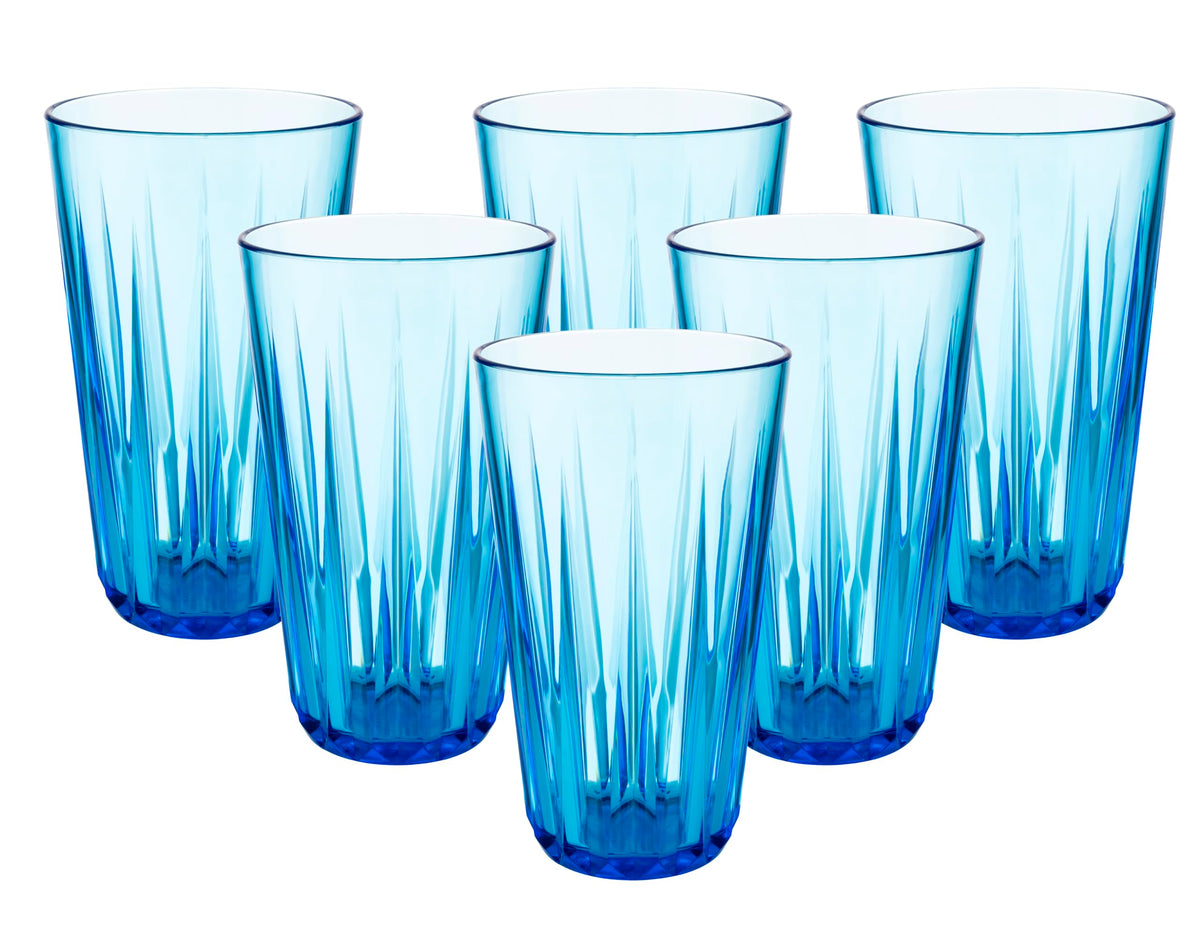 6er Set, Hochwertige 0,5 Liter Tritan Kunststoff Trinkbecher, BPA frei, Kristallglas-Optik, bruchfeste Mehrweg-Becher, wiederverwendbar und spülmaschinenfest, 500 ml, blau