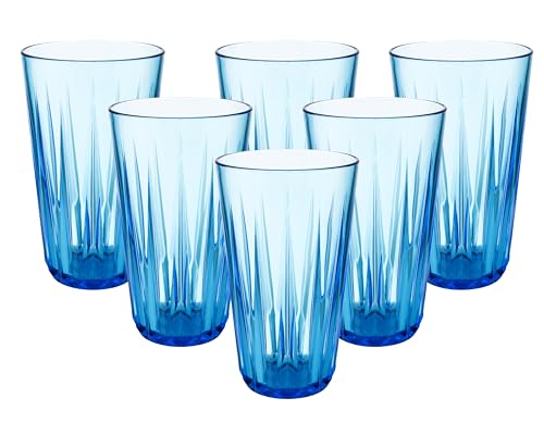 6er Set, Hochwertige 0,5 Liter Tritan Kunststoff Trinkbecher, BPA frei, Kristallglas-Optik, bruchfeste Mehrweg-Becher, wiederverwendbar und spülmaschinenfest, 500 ml, blau