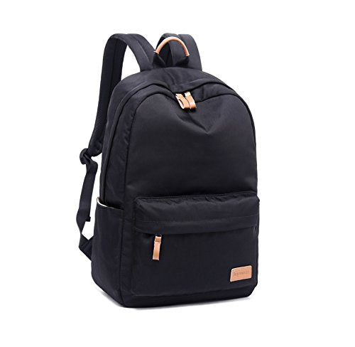 Joymoze Klassischer Einfarbiger Wasserdichter Schulrucksack für Teenager Retro Freizeit Rucksack Schwarz