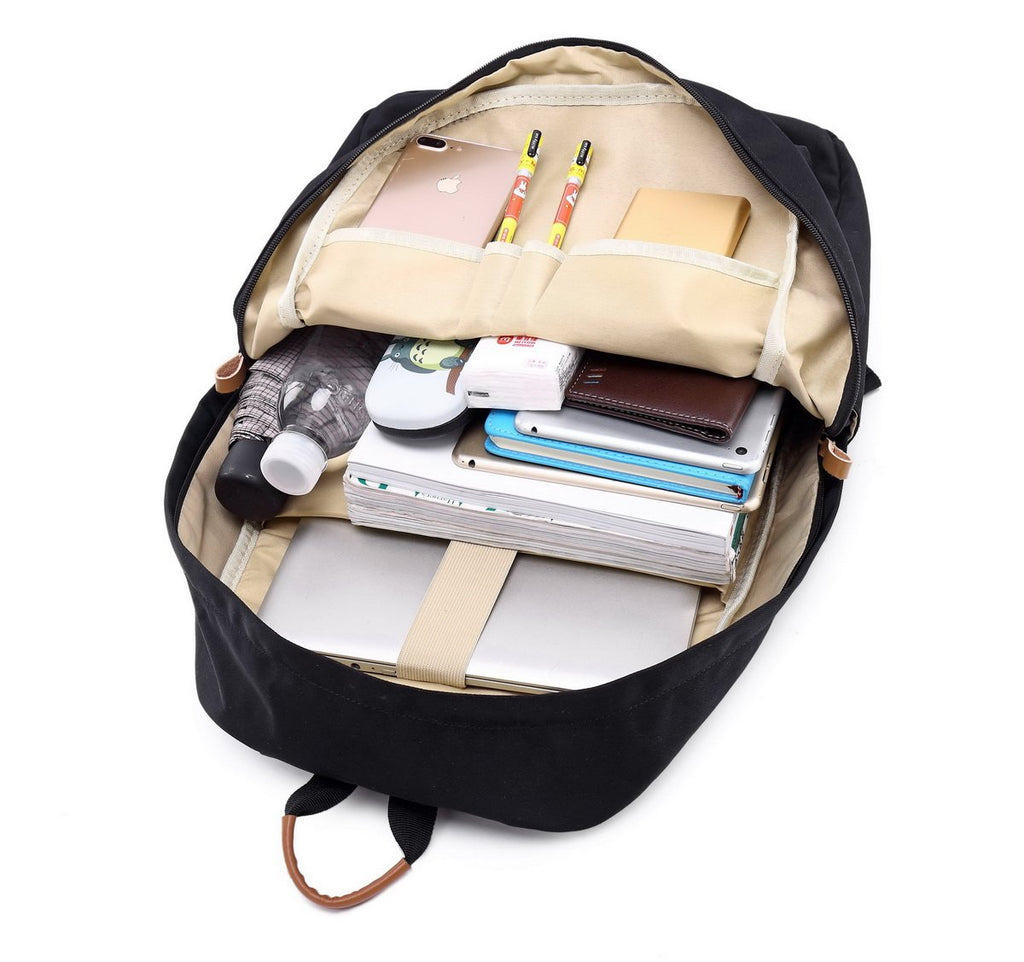 Joymoze Klassischer Einfarbiger Wasserdichter Schulrucksack für Teenager Retro Freizeit Rucksack Schwarz