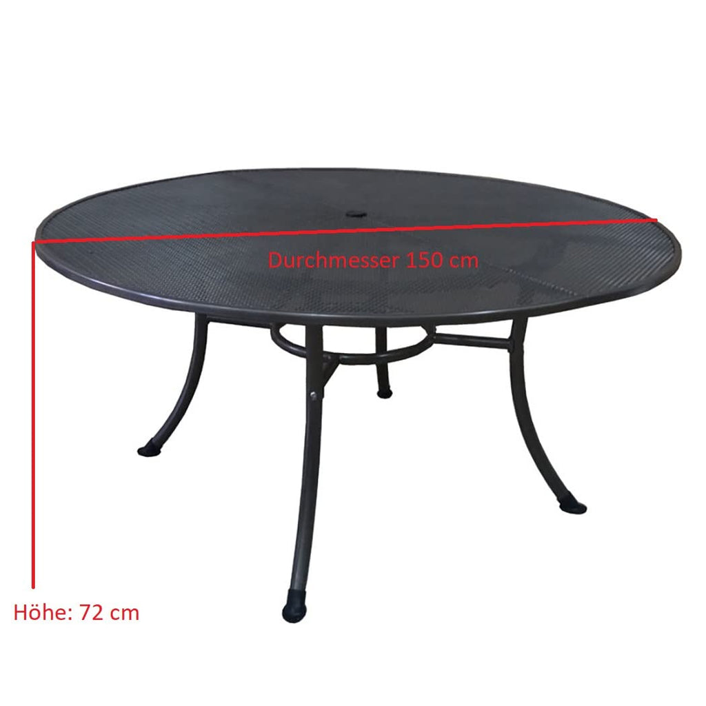 DEGAMO Gartentisch Streckmetall RIVO 150cm rund, Farbe dunkelgrau (eisengrau), wetterfest beschichtet, Outdoor