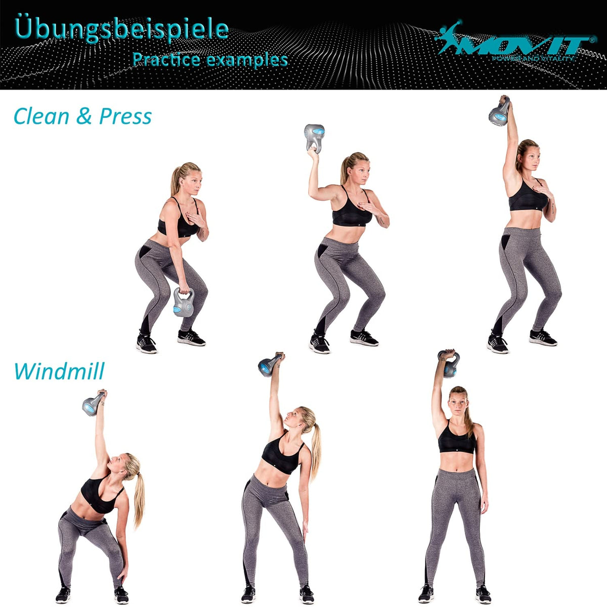MOVIT® Kettlebell 1–20 kg, Kugelhantel mit bodenschonender Kunststoffhülle