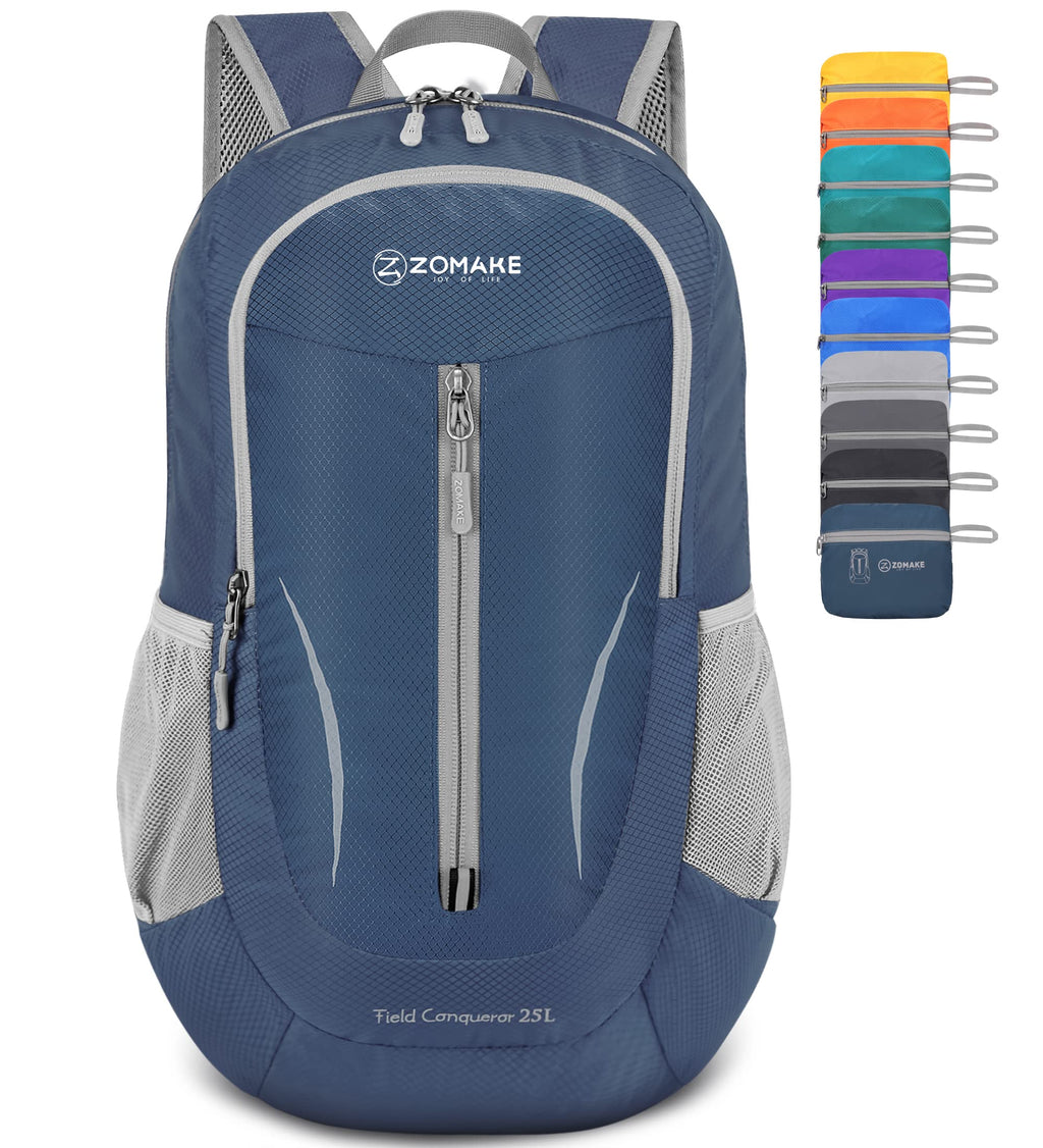 ZOMAKE 25L Faltbarer Rucksack Ultraleicht – Rucksack Damen Klein, Wanderrucksack Herren, Leichter Tagesrucksack & Trekkingrucksack, Wasserabweisend für Reisen, Camping und Outdoor (Marineblau)