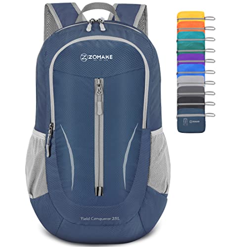 ZOMAKE 25L Faltbarer Rucksack Ultraleicht – Rucksack Damen Klein, Wanderrucksack Herren, Leichter Tagesrucksack & Trekkingrucksack, Wasserabweisend für Reisen, Camping und Outdoor (Marineblau)