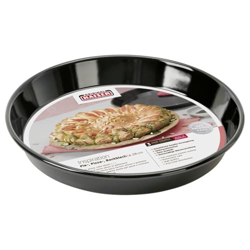 Original Kaiser Inspiration Pizzablech-Backblech rund 28 cm, Blech antihaftbeschichtet, schnittfester Emaille-Boden, spülmaschinengeeignet, formstabil, Schwarz