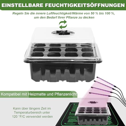 Zimmergewächshaus Anzuchtkasten, 3 Stück 36 Zellen Mini Gewächshaus Anzuchtset, Wiederverwendbar Setzling Starter Tabletts, Treibhaus Kunststoff Anzuchtschalen mit Deckel Belüftung für Pflanze