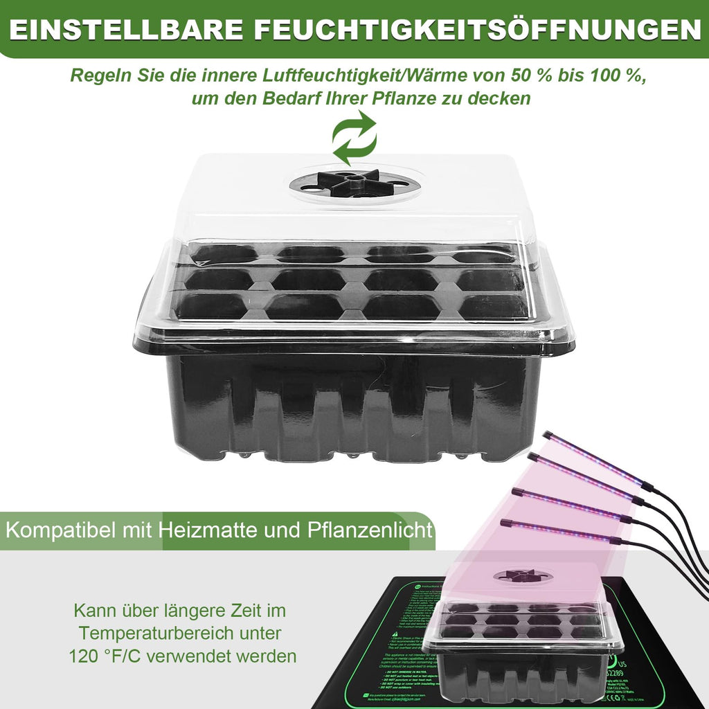 Zimmergewächshaus Anzuchtkasten, 3 Stück 36 Zellen Mini Gewächshaus Anzuchtset, Wiederverwendbar Setzling Starter Tabletts, Treibhaus Kunststoff Anzuchtschalen mit Deckel Belüftung für Pflanze