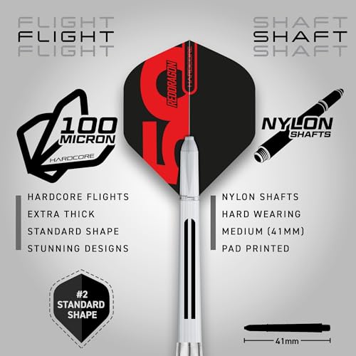 RED DRAGON Darts – Axis Series – 85% Wolfram - Profi Satz Dartpfeile Metallspitze mit Dart Flüge und Schäften - Erhältlich in Rot, Grün & Blau - Steeldarts 24g, 26g & 28g