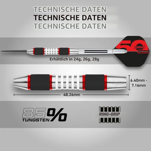 RED DRAGON Darts – Axis Series – 85% Wolfram - Profi Satz Dartpfeile Metallspitze mit Dart Flüge und Schäften - Erhältlich in Rot, Grün & Blau - Steeldarts 24g, 26g & 28g