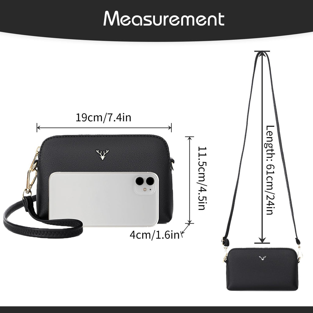 ZMDB Handtasche Damen Klein Umhängetasche Damen PU Leder Handytasche mit Handgelenkband & Verstellbar Abnehmbar Schultergurt, Schultertasche Damen Tasche Reißverschluss Crossbody Bag, Schwarz