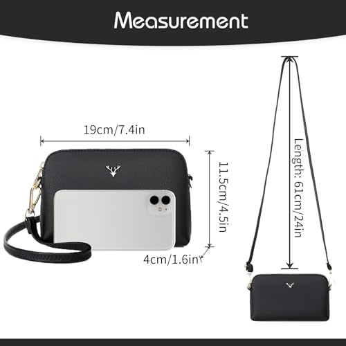 ZMDB Handtasche Damen Klein Umhängetasche Damen PU Leder Handytasche mit Handgelenkband & Verstellbar Abnehmbar Schultergurt, Schultertasche Damen Tasche Reißverschluss Crossbody Bag, Schwarz