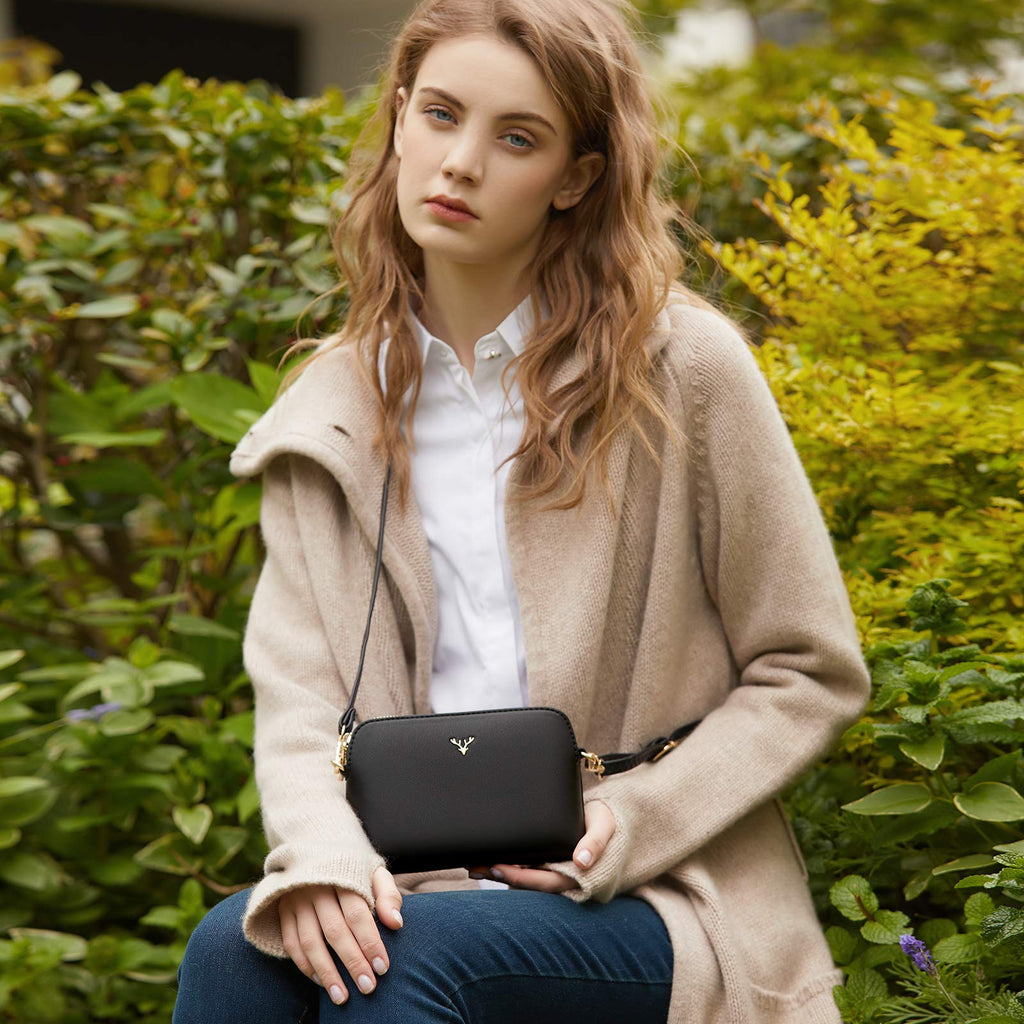 ZMDB Handtasche Damen Klein Umhängetasche Damen PU Leder Handytasche mit Handgelenkband & Verstellbar Abnehmbar Schultergurt, Schultertasche Damen Tasche Reißverschluss Crossbody Bag, Schwarz