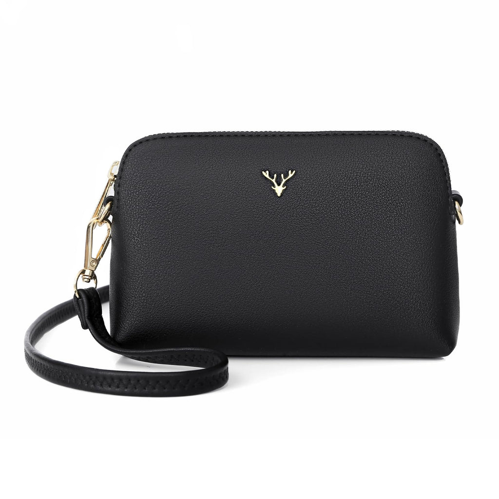 ZMDB Handtasche Damen Klein Umhängetasche Damen PU Leder Handytasche mit Handgelenkband & Verstellbar Abnehmbar Schultergurt, Schultertasche Damen Tasche Reißverschluss Crossbody Bag, Schwarz