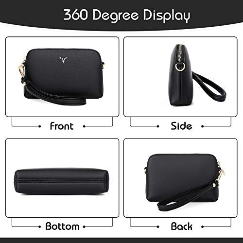 ZMDB Handtasche Damen Klein Umhängetasche Damen PU Leder Handytasche mit Handgelenkband & Verstellbar Abnehmbar Schultergurt, Schultertasche Damen Tasche Reißverschluss Crossbody Bag, Schwarz