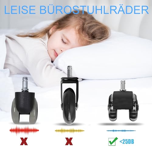 Bürostuhl Rollen 11 mm x 22 mm 5er Set Grau Gummi Rollen für Bürostühle Schreibtischstuh mit Doppelrädern Stuhlrollen für Parkett Geeignet Harte Böden Leises & Sanftes Gleiten