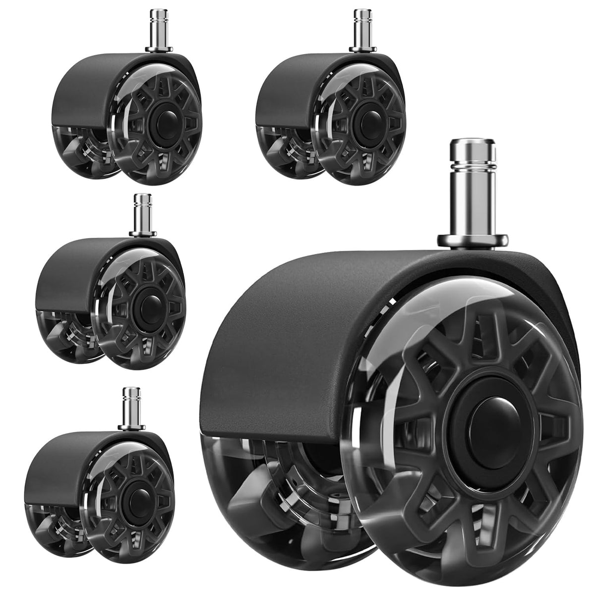 Bürostuhl Rollen 11 mm x 22 mm 5er Set Grau Gummi Rollen für Bürostühle Schreibtischstuh mit Doppelrädern Stuhlrollen für Parkett Geeignet Harte Böden Leises & Sanftes Gleiten