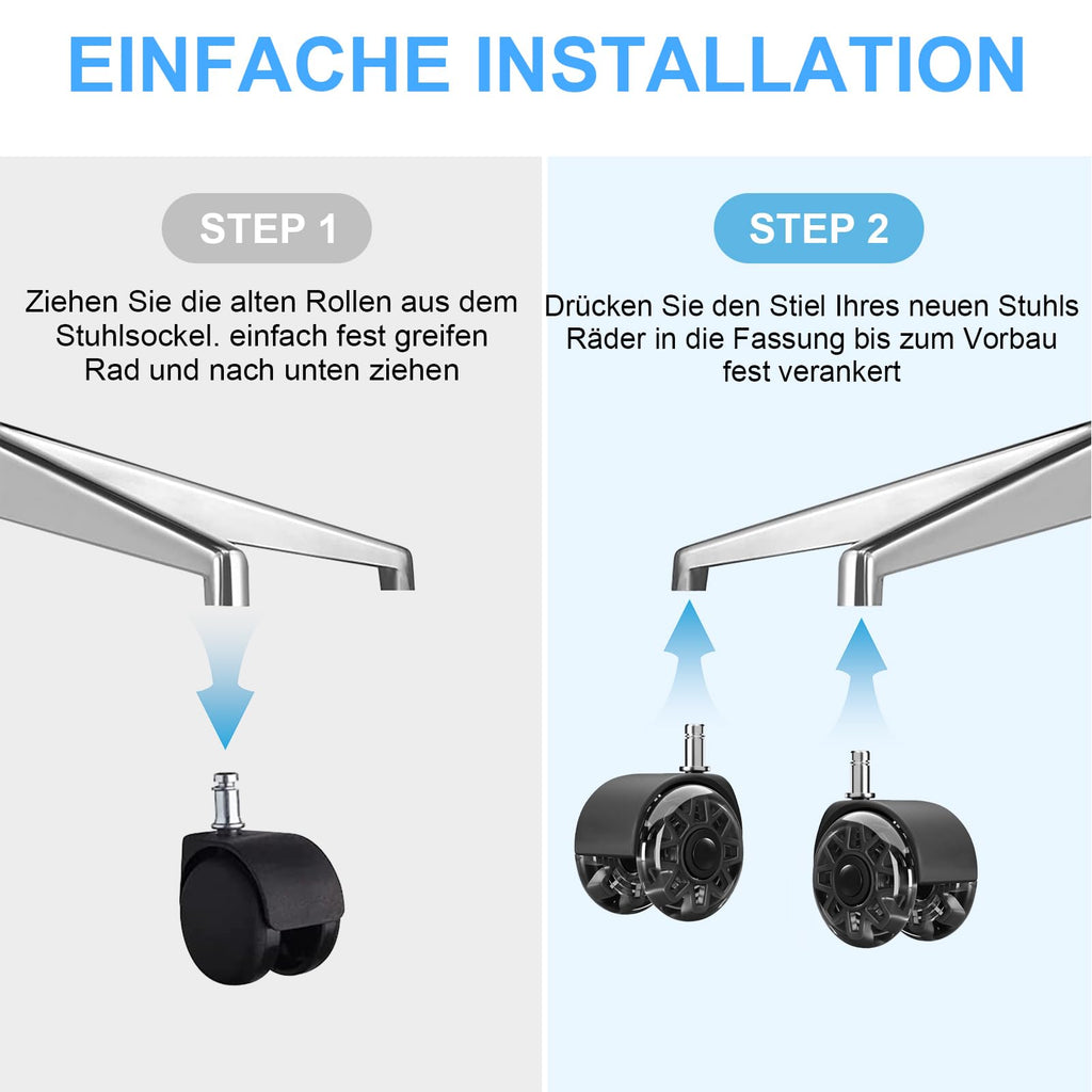 Bürostuhl Rollen 11 mm x 22 mm 5er Set Grau Gummi Rollen für Bürostühle Schreibtischstuh mit Doppelrädern Stuhlrollen für Parkett Geeignet Harte Böden Leises & Sanftes Gleiten
