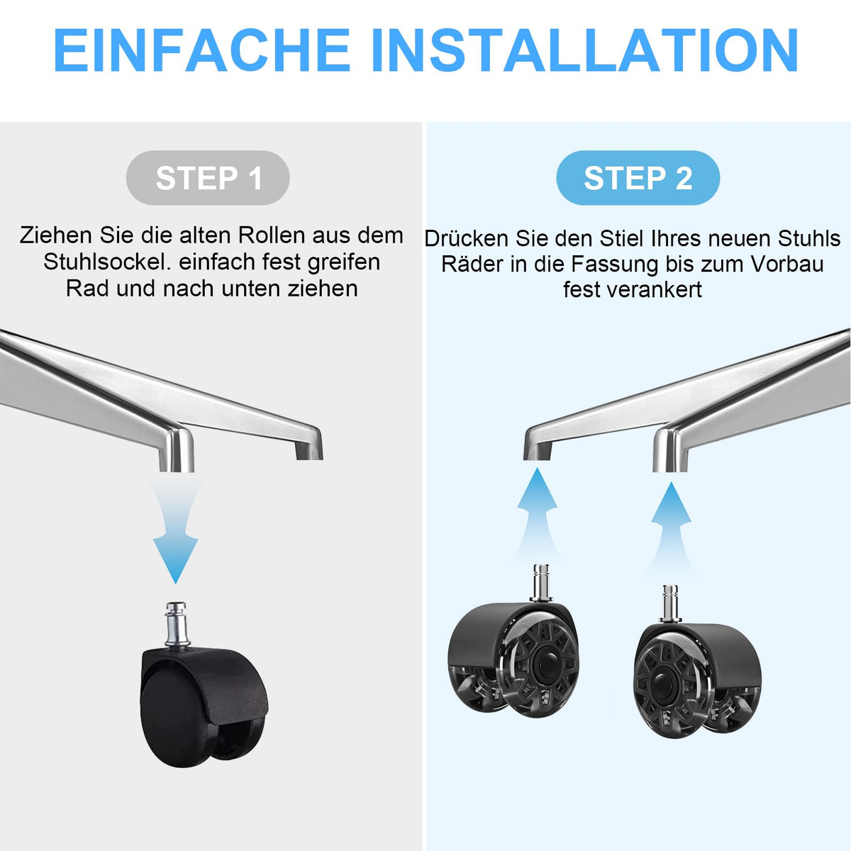 Bürostuhl Rollen 11 mm x 22 mm 5er Set Grau Gummi Rollen für Bürostühle Schreibtischstuh mit Doppelrädern Stuhlrollen für Parkett Geeignet Harte Böden Leises & Sanftes Gleiten