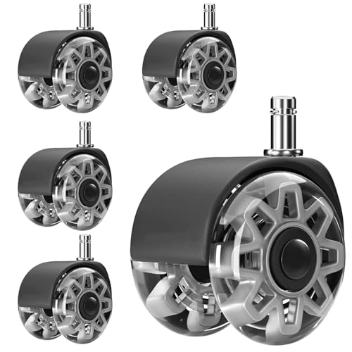 Bürostuhl Rollen 11 mm x 22 mm 5er Set Grau Gummi Rollen für Bürostühle Schreibtischstuh mit Doppelrädern Stuhlrollen für Parkett Geeignet Harte Böden Leises & Sanftes Gleiten