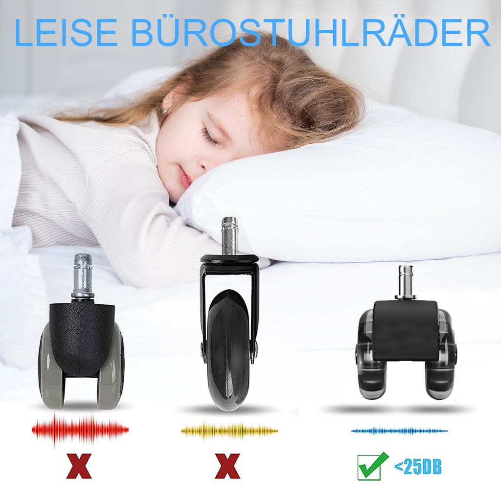 Bürostuhl Rollen 11 mm x 22 mm 5er Set Grau Gummi Rollen für Bürostühle Schreibtischstuh mit Doppelrädern Stuhlrollen für Parkett Geeignet Harte Böden Leises & Sanftes Gleiten