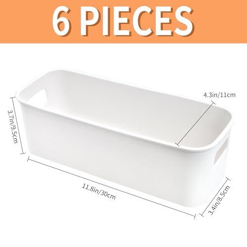 LYLIDIA 6 Stück Aufbewahrungsbox Klein Schmal 30cm, Kunststoffbox Organizer Box Aufbewahrung, Aufbewahrungskorb Kisten Schrank Schubladen Ordnungsboxen Basket körbchen für Bad, Küche Regal (Weiß)