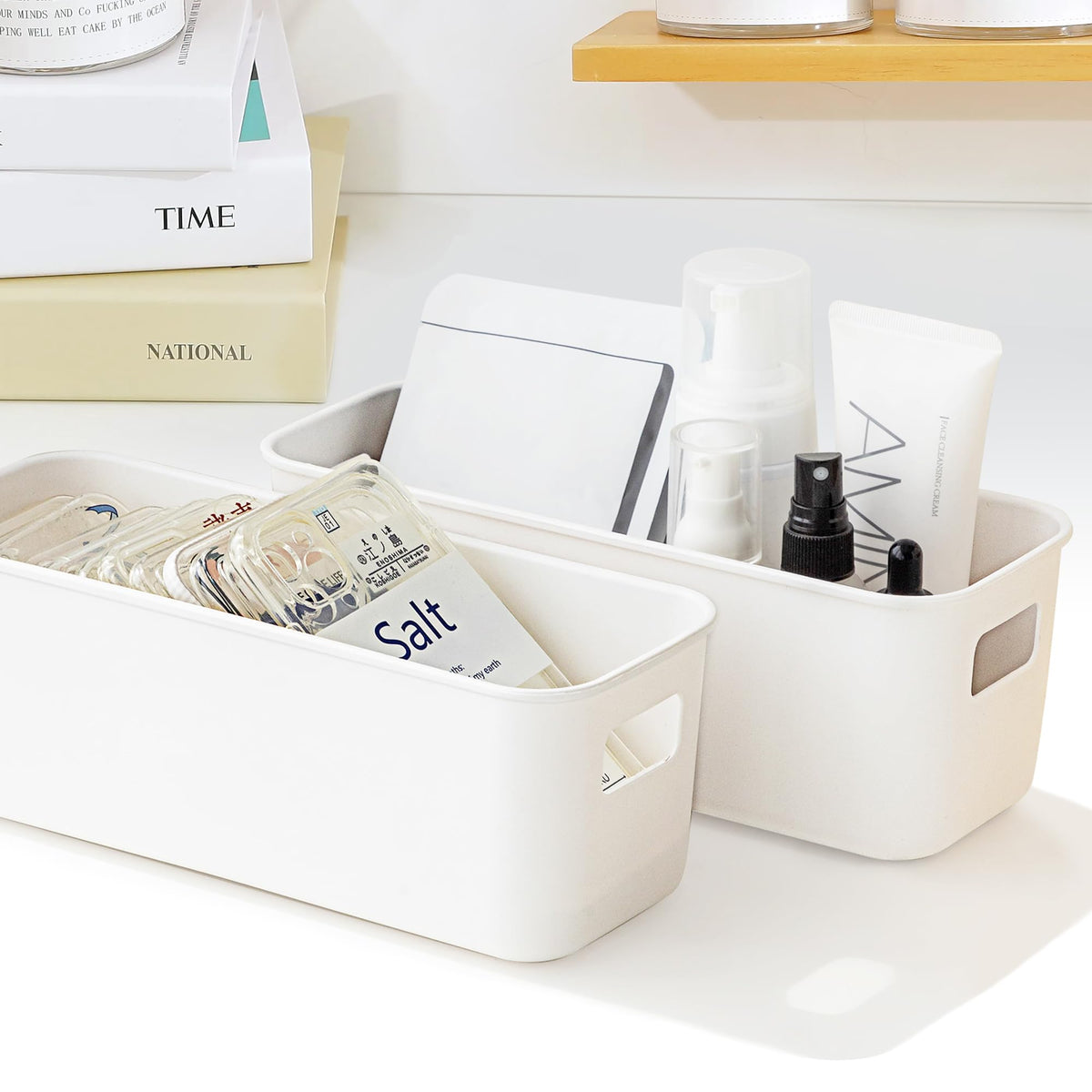 LYLIDIA 6 Stück Aufbewahrungsbox Klein Schmal 30cm, Kunststoffbox Organizer Box Aufbewahrung, Aufbewahrungskorb Kisten Schrank Schubladen Ordnungsboxen Basket körbchen für Bad, Küche Regal (Weiß)
